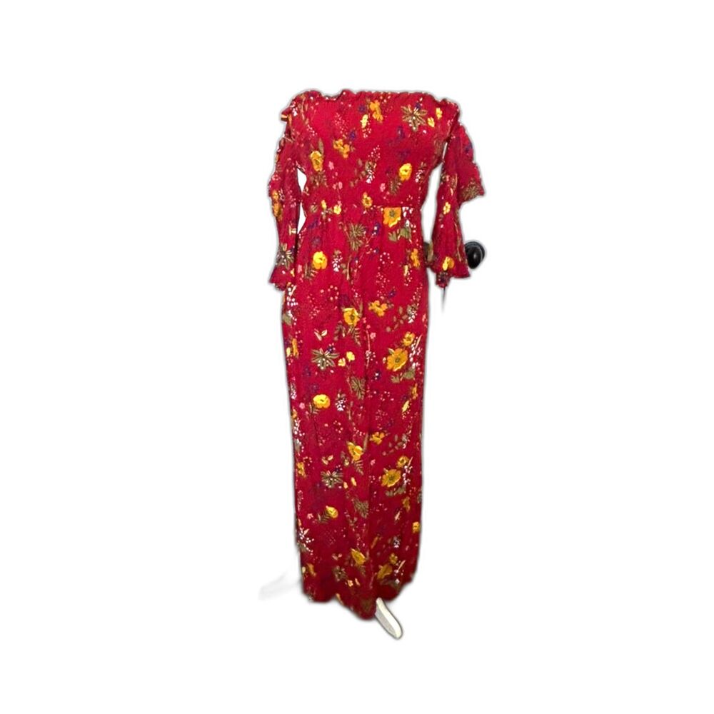 EXPRESS Floral Off The Shoulder Smocked Side Slit Bohemian Maxi Dress Size S